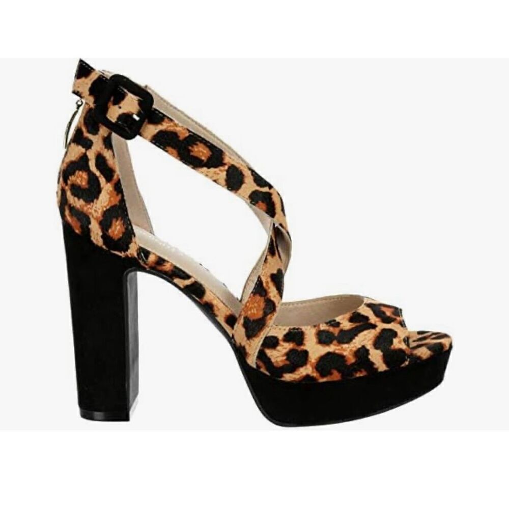 Limelight Women's Lyanna Platform Peep Toe Block Heel Leopard size 11